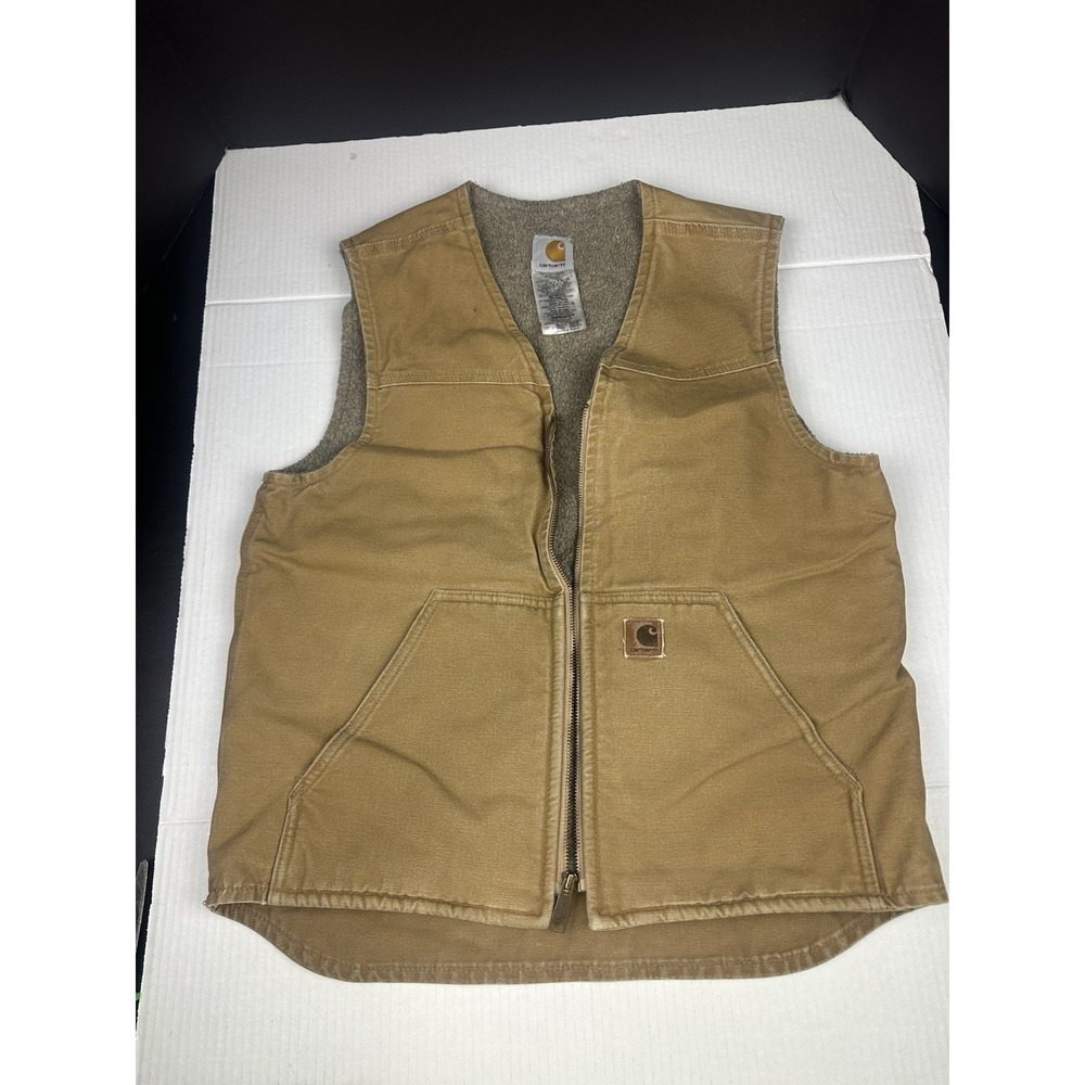 Carhartt V26 CML Brown Duck Sherpa Lined Work Vest Size Medium Workwear